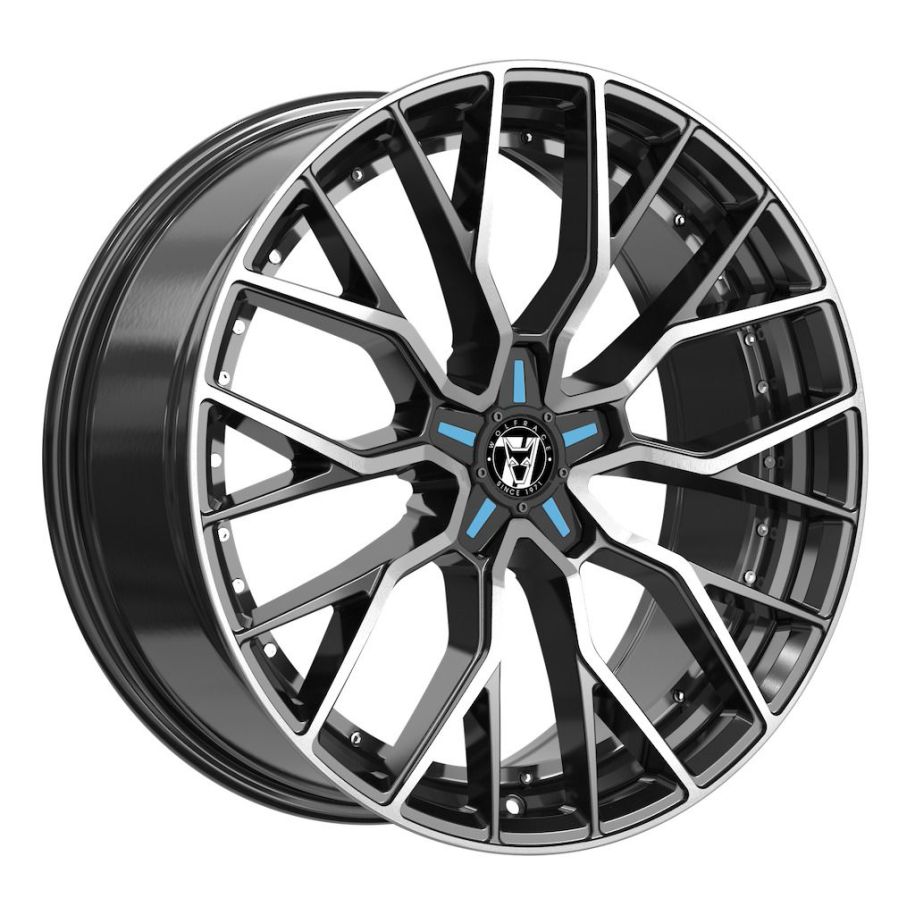Jante alu Demon Wheels 71 Munich GTR CUSTOM Gloss Raven Black Polished Blue Inserts