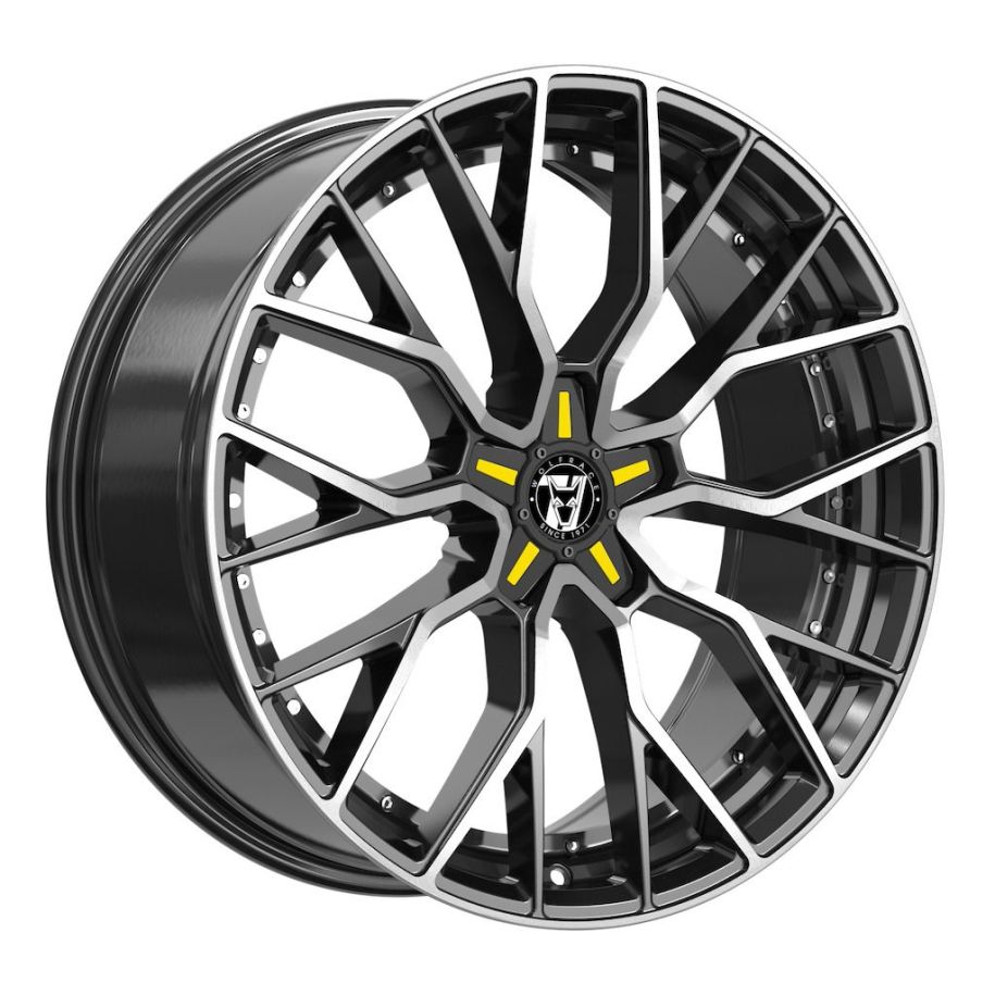Jante alu Demon Wheels 71 Munich GTR CUSTOM Gloss Raven Black Polished Yellow Inserts