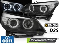 PHARES XENON D2S HEADLIGHTS CCFL ANGEL EYES BLACK LED INDICATOR fits BMW E60/E61 03-04 (la paire) [eclcdt_tec_LPBMO9]