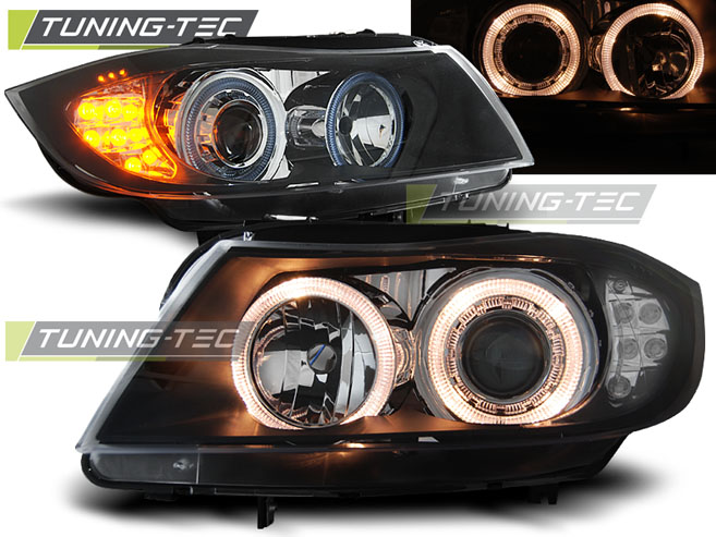HEADLIGHTS ANGEL EYES BLACK LED INDICATOR fits BMW E90/E91 03.05-08.08