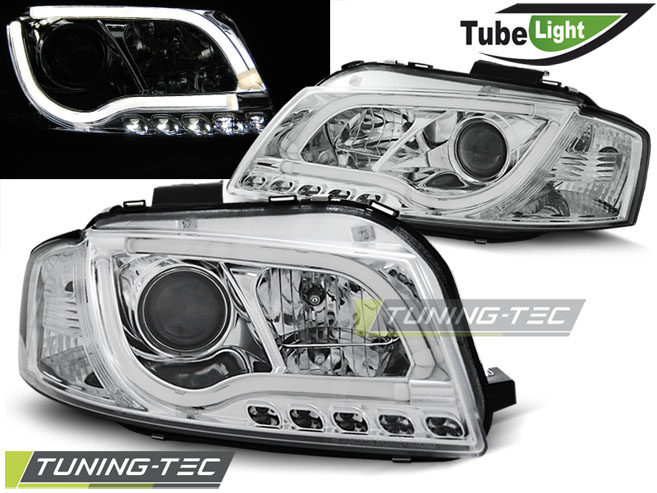 Phare - HAUTE LUMIÈRE TUBE LUMIÈRE CHROME correspond à AUDI A3 8P 05.03-03.08