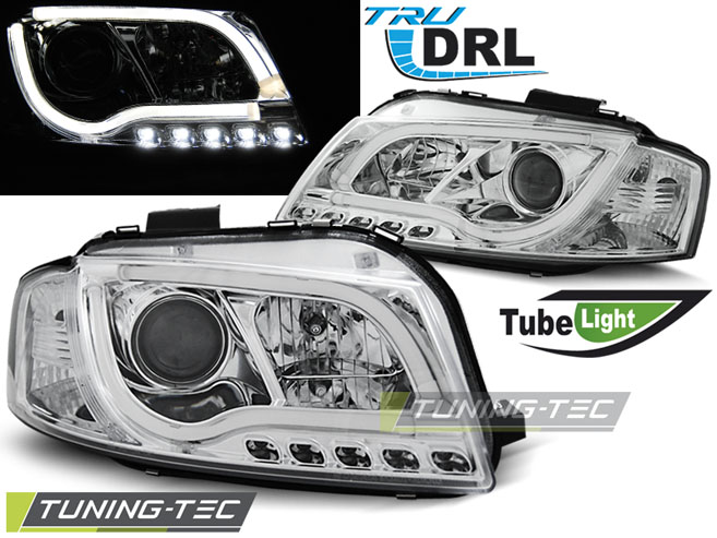 Phare - HEADLIGHTS TUBE LIGHT DRL CHROME correspond à AUDI A3 8P 05.03-03.08
