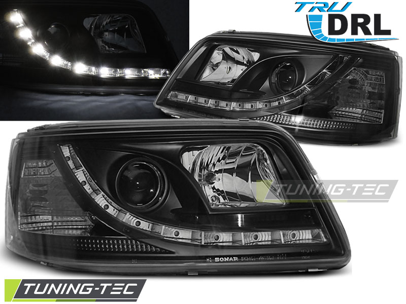 HEADLIGHTS TRUE DRL BLACK fits VW T5 04.03-08.09