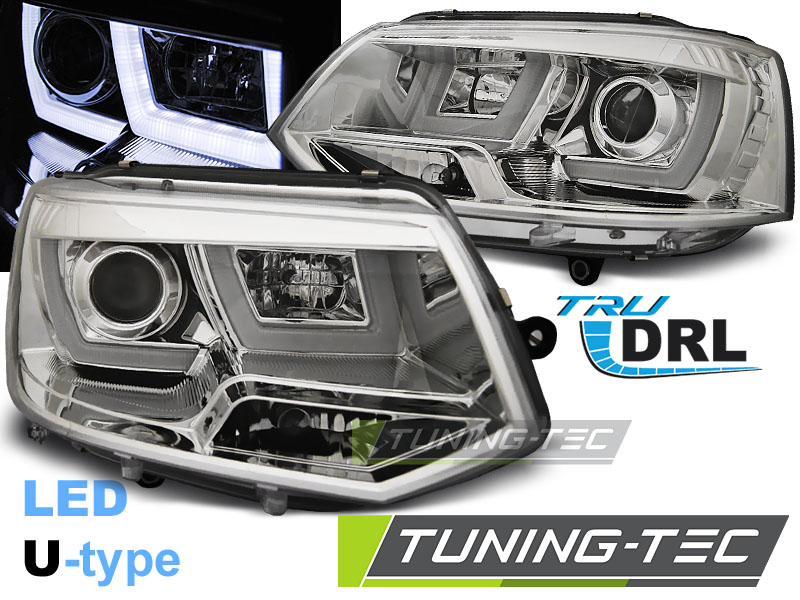 Phare - HEADLIGHTS U-LED LIGHT CHROME correspond à VW T5 2010-2015