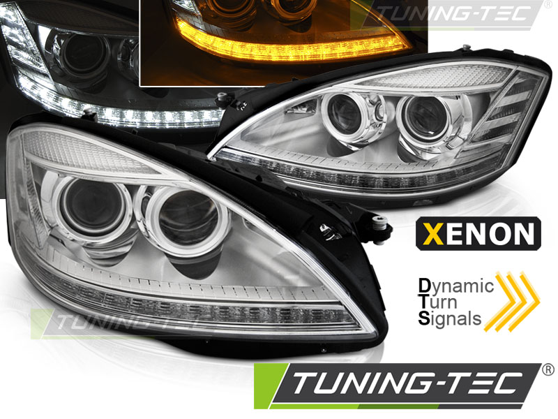 XENON HEADLIGHTS DAYLIGHT CHROME SEQ fits MERCEDES W221 05-09