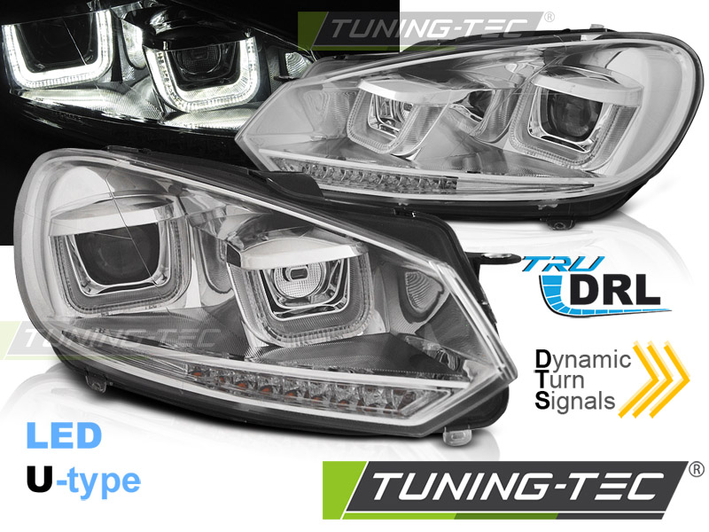 HEADLIGHTS U-LED LIGHT DRL CHROME SEQ fits VW GOLF 6 08-12