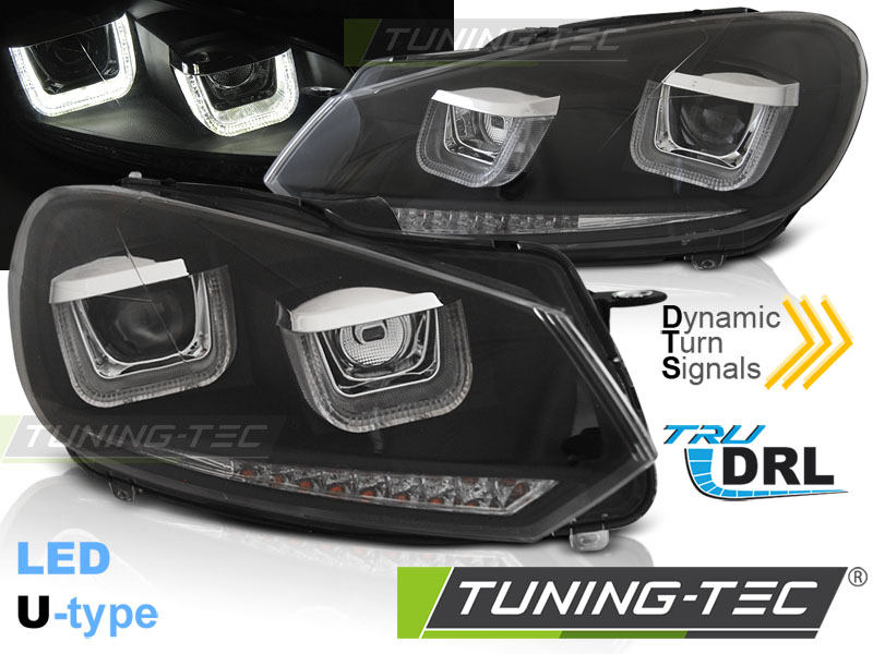 HEADLIGHTS U-LED LIGHT DRL BLACK SEQ fits VW GOLF VI 08-12