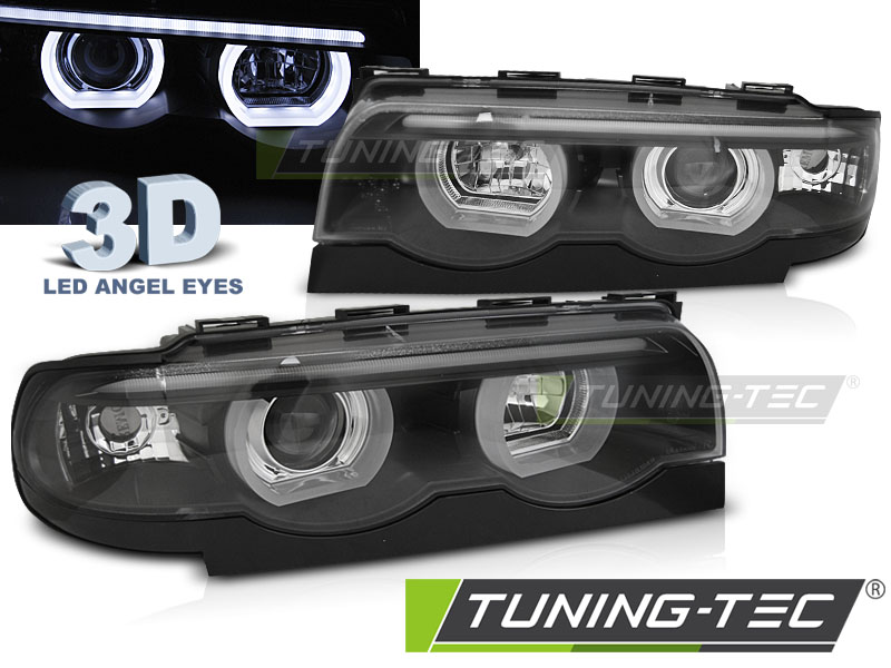 Phare - HEADLIGHTS ANGEL EYES LED 3D BLACK convient BMW E38 94-01