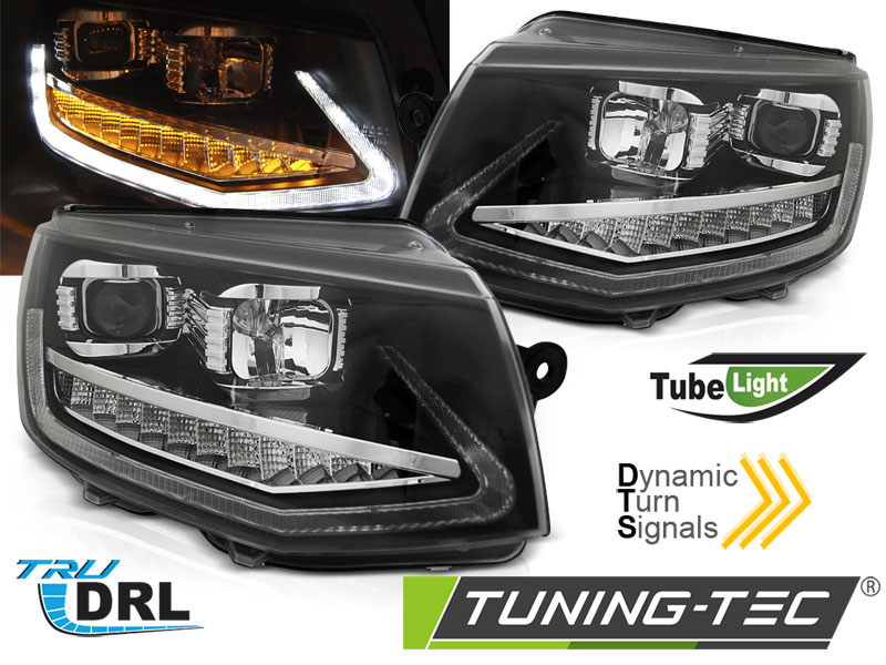 Phare - HEADLIGHTS TUBE LIGHT DRL BLACK SEQ convient VW T6 15-19