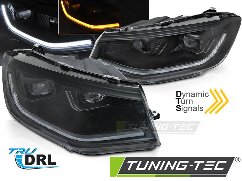 Phare - HEADLIGHTS TUBE LIGHT BLACK DRL SEQ s'adapte VW CADDY 20-