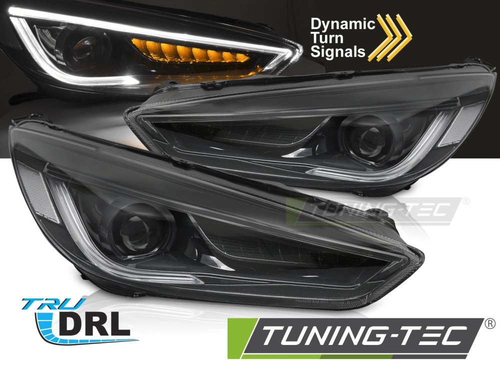 Phare - FORD FOCUS MK3 14-18 BLACK LED DRL