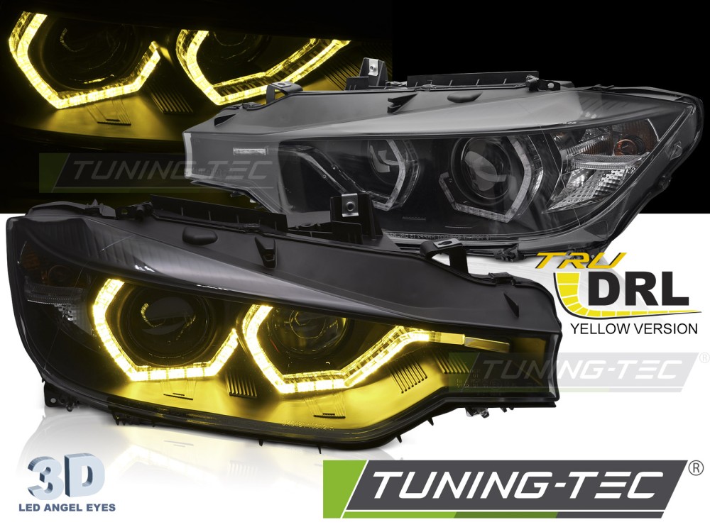Phare - FEUILLES ANGEL EYES YELLOW LED DRL BLACK convient BMW F30/F31