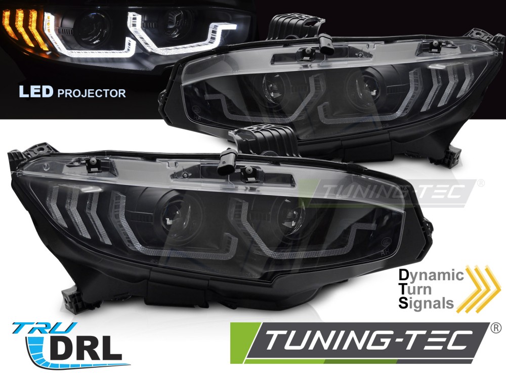 LED HEADLIGHTS BLACK DRL SEQ fits HONDA CIVIC X 16-21