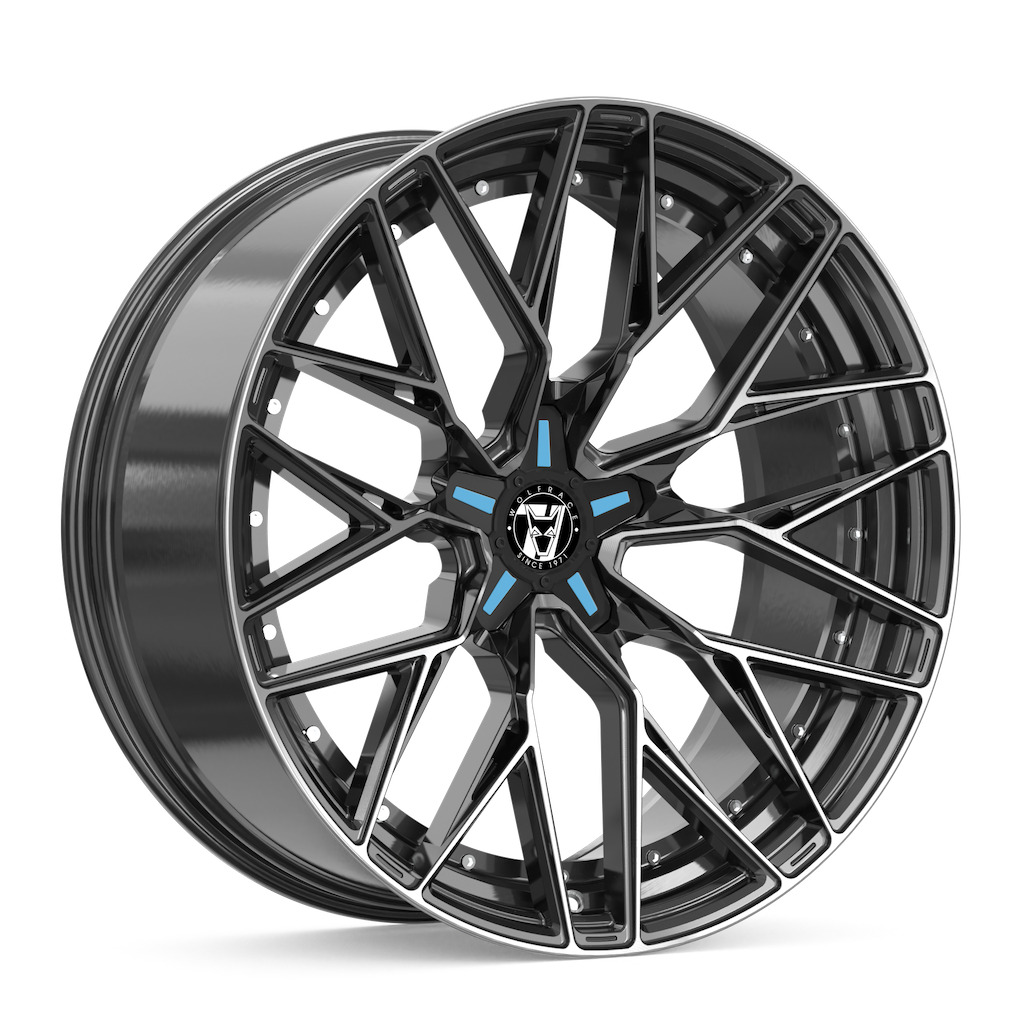 Jante alu Demon Wheels 71 Wolfsburg GTR CUSTOM Gloss Raven Black Polished Blue Inserts