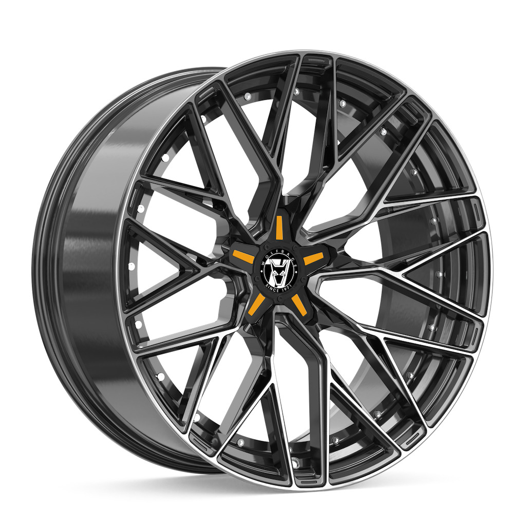 Jante alu Demon Wheels 71 Wolfsburg GTR CUSTOM Gloss Raven Black Polished Orange Inserts